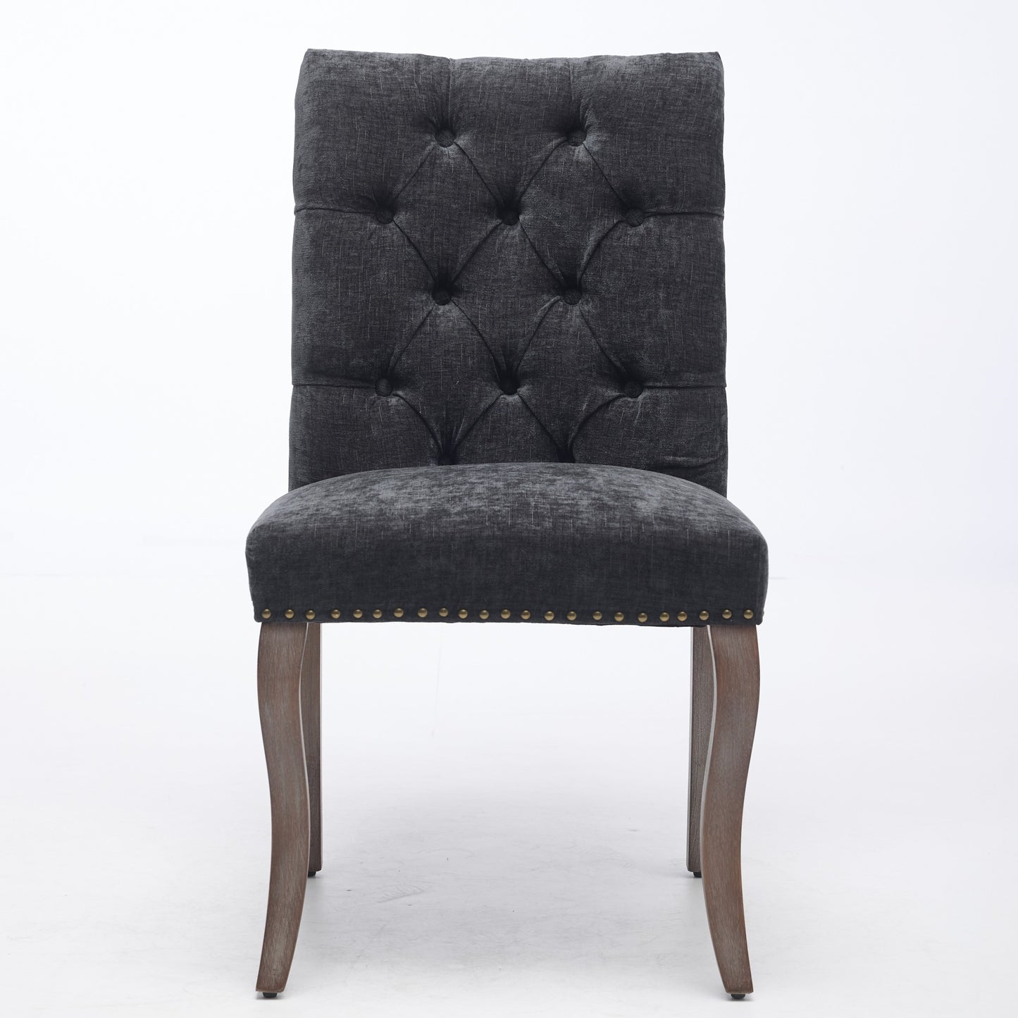 Upholstered Chenille Fabric Accent Dining Chair, Curved Solid Wood Legs, Elegant Tufted Club Dining Room Kitchen Room Dining Chair, Set Of 2,Black,SW1894BK