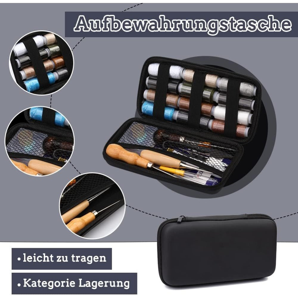 Leather Sewing Kit—Complete Set With 25 Needles, Tools, And A Pouch For Repairs And Crafts—Accessories For Hand Tools