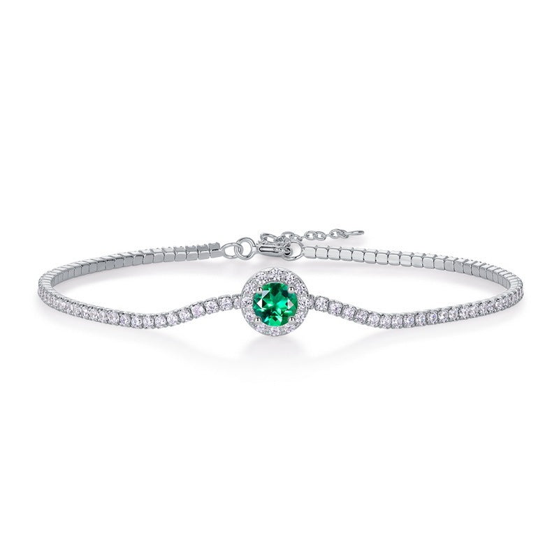 S925 Sterling Silver Tennis Bracelet, 6.5mm Lab-Grown Ruby Sapphire Emerald Halo Adjustable Chain, Platinum Plated 3.5g Women's Jewelry Gift Box