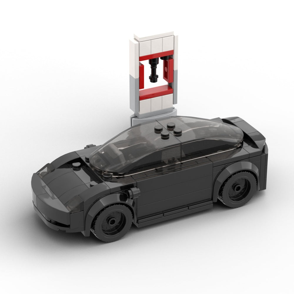 185PCS Black Electric Sports Car Building Blocks With Charger, Modern EV Vehicle Toy Kit For Kids And Adults,Collectible Car Gift