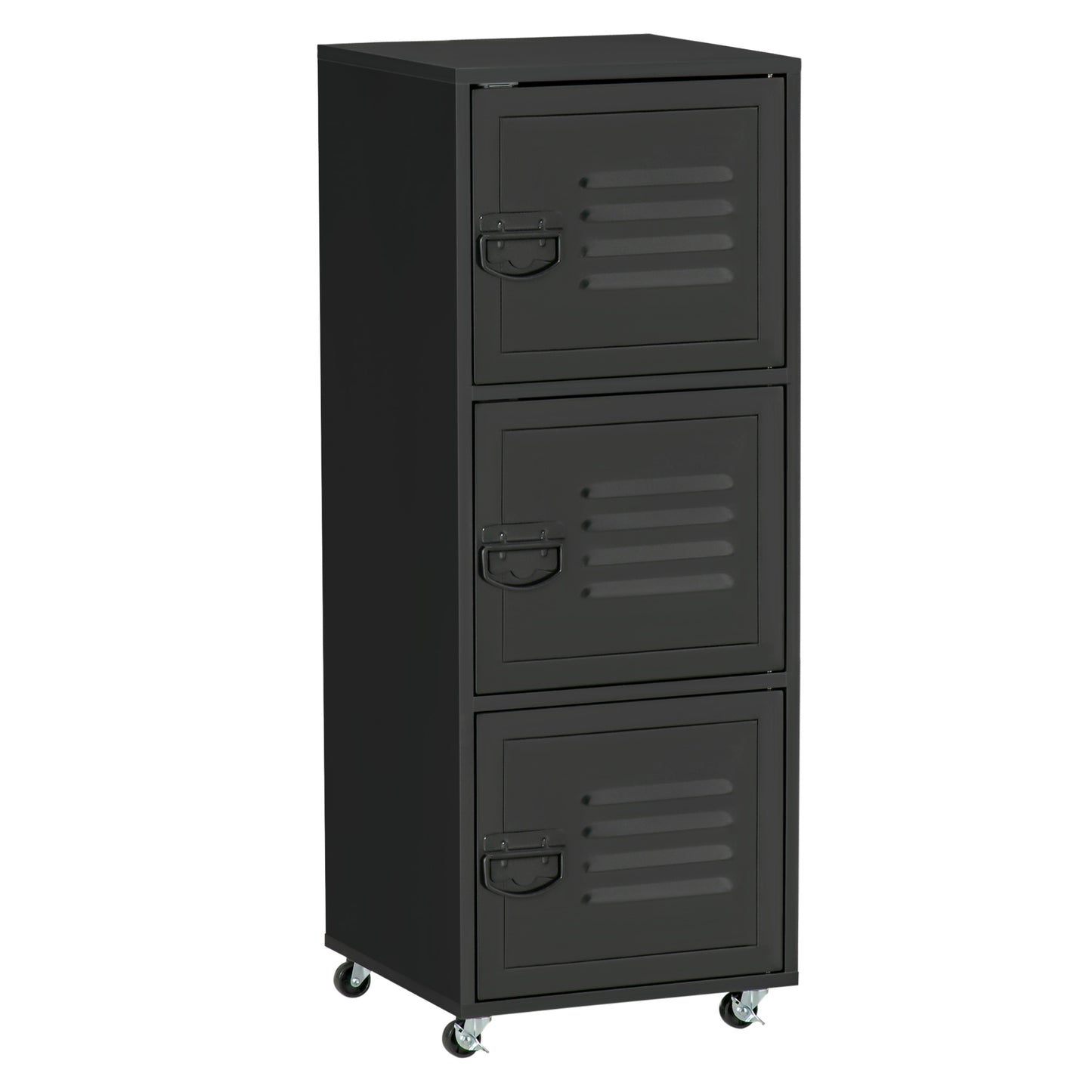 Rolling Storage Cabinet 3-Tier Mobile File Cabinet With Wheels & Metal Doors For Home Office, Living Room, Black