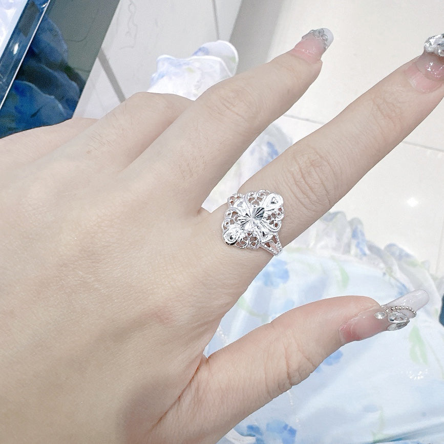 1pc 999 Sterling Silver Assorted Openwork Carved Open Ring, Retro & Elegant Style, Perfect For Daily, Dating & Gifting, Ideal Valentine's Gift