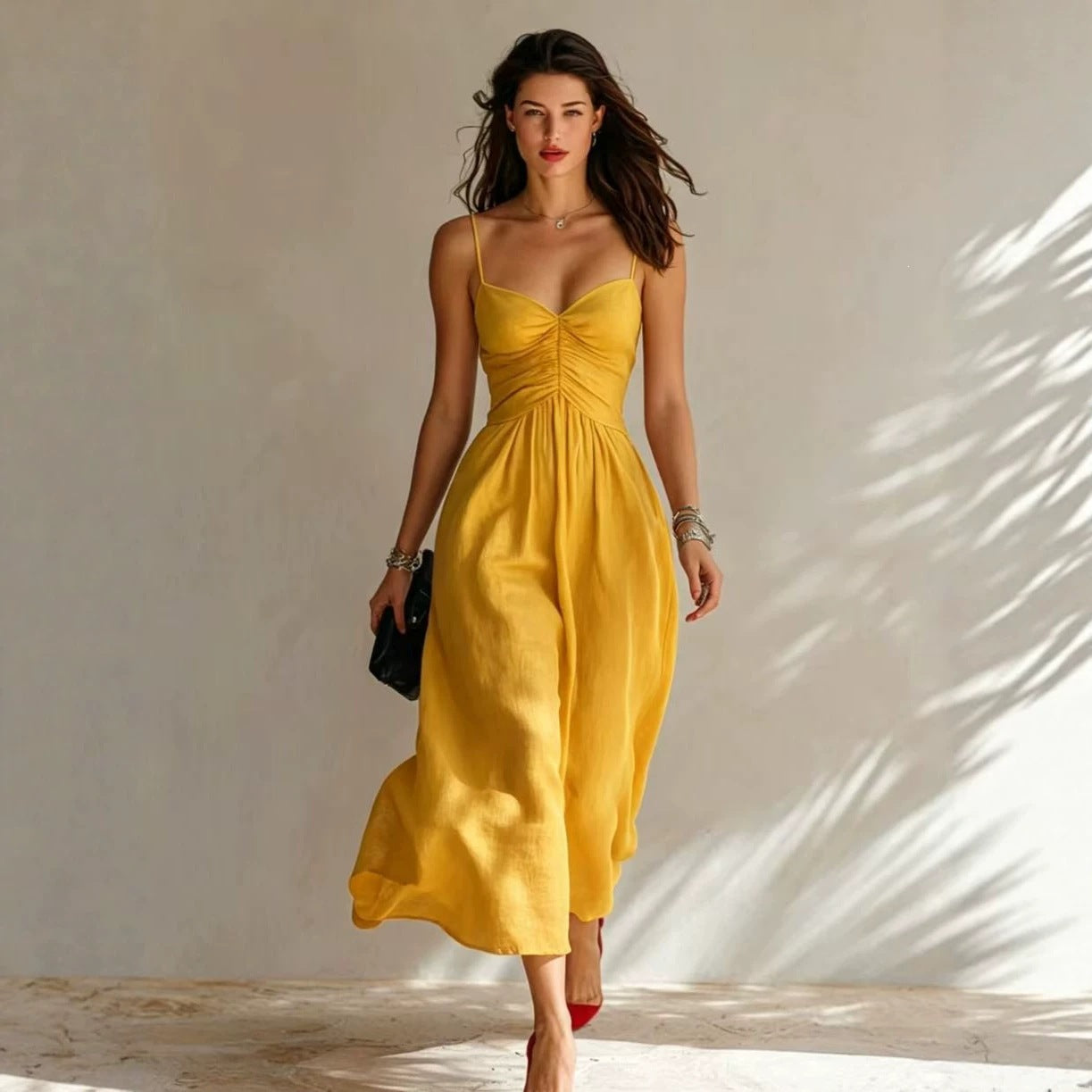 Spring Summer Pleated Strap Dress New Style