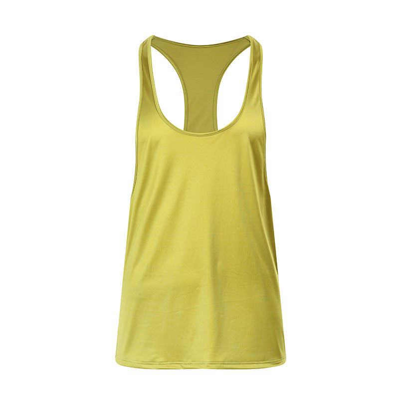 Solid Color Fitness Tank Top With Round Neck And Thin Straps For Sweat Absorption