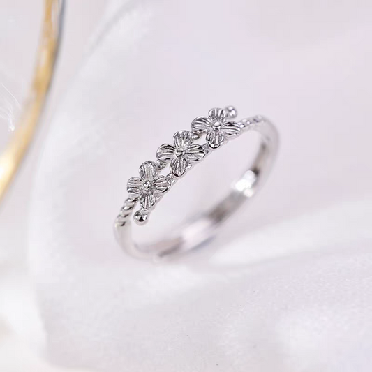 1pc 999 Sterling Silver Three Flower Twist Open Ring, Sweet & Delicate Style, Perfect For Daily, Dating & Gifting, Ideal Valentine's Gift