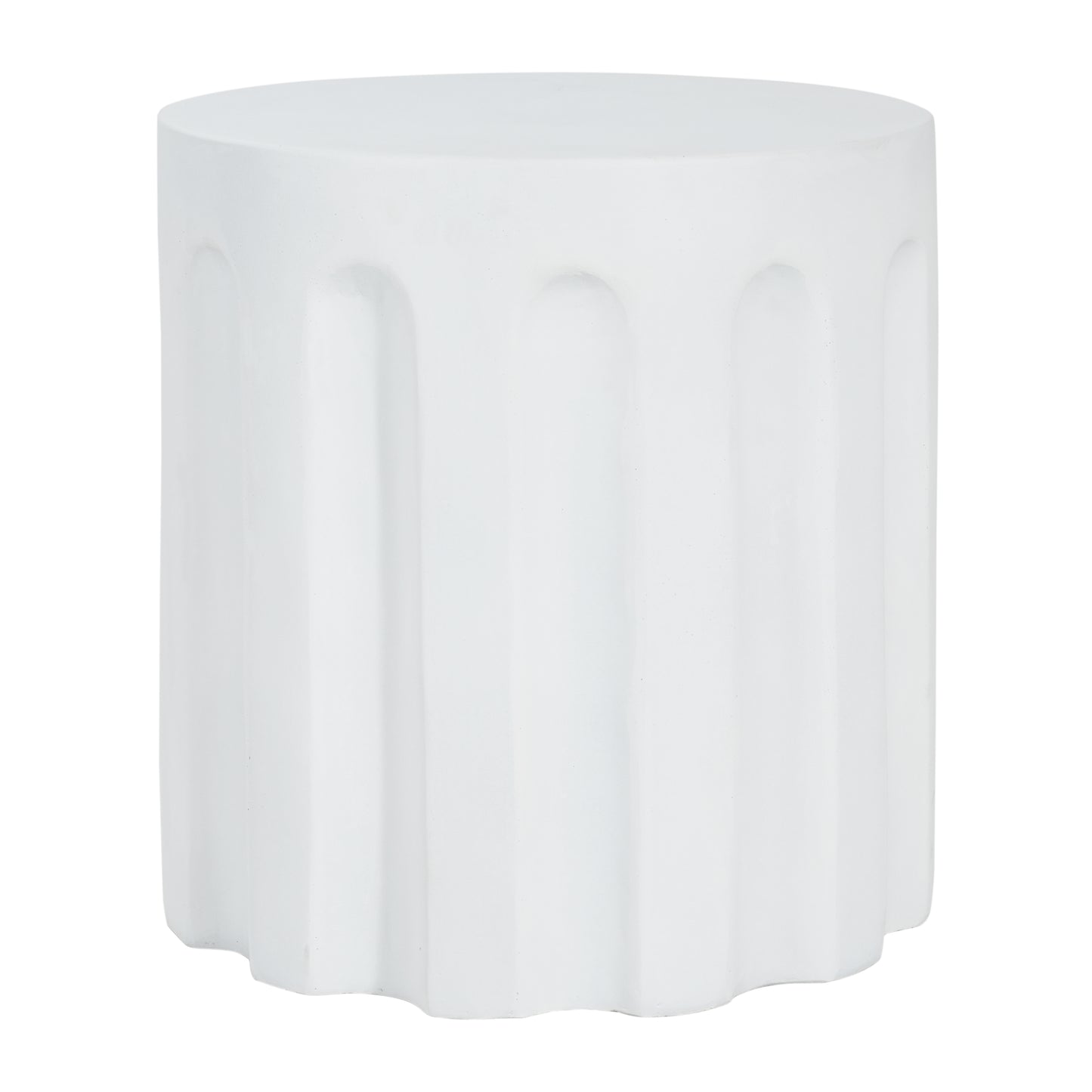 Outdoor White Cylindrical Concrete Side Table, Indoor MGO End Table