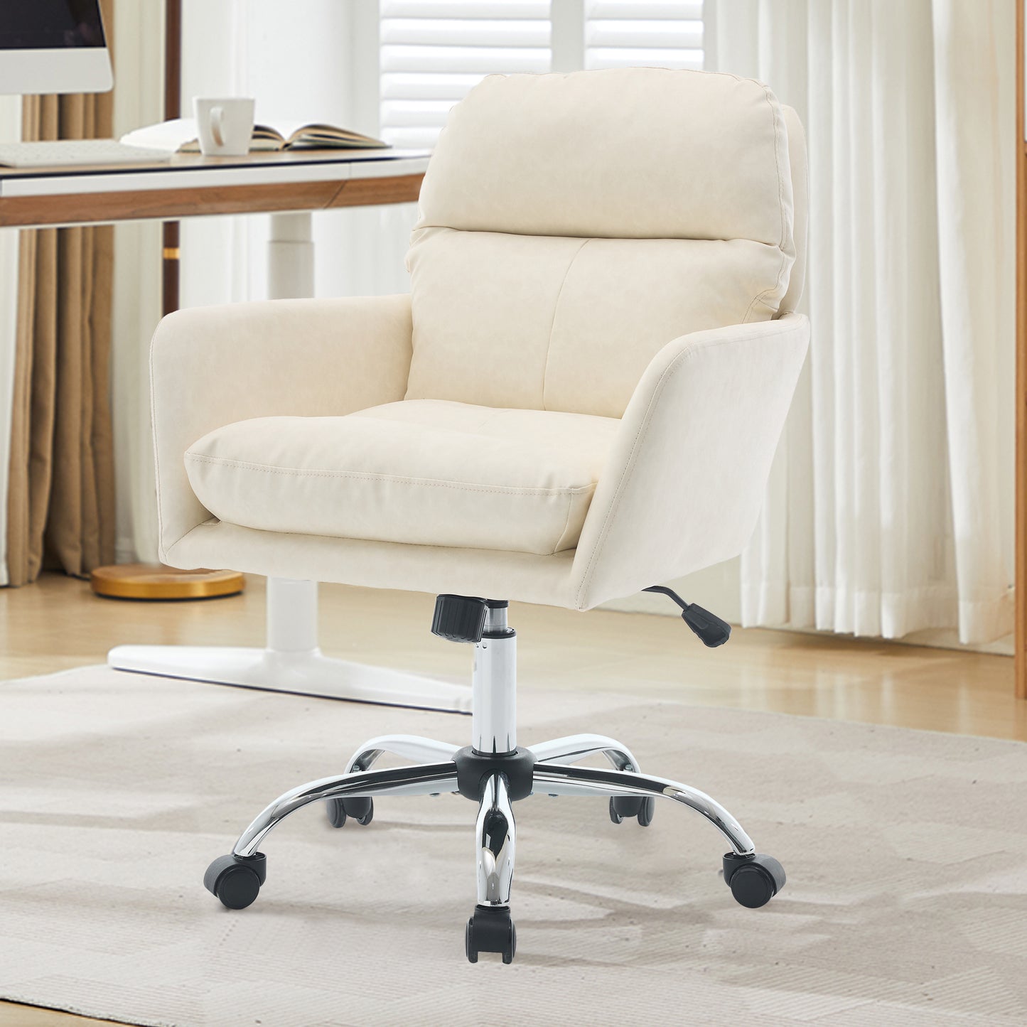 Artificial Leather, PU Leather, Black Base, Adjustable In Height, Suitable For Office, Bedroom, Dressing Table And Other Environments. An Office Chair.white