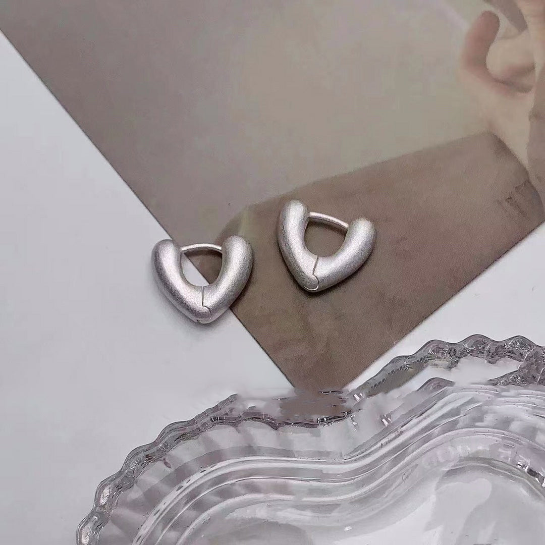 1pair 925 Sterling Silver Brushed Heart Hoop Earrings, Minimalist Dainty Style, For Daily Wear & Casual Office Outfits