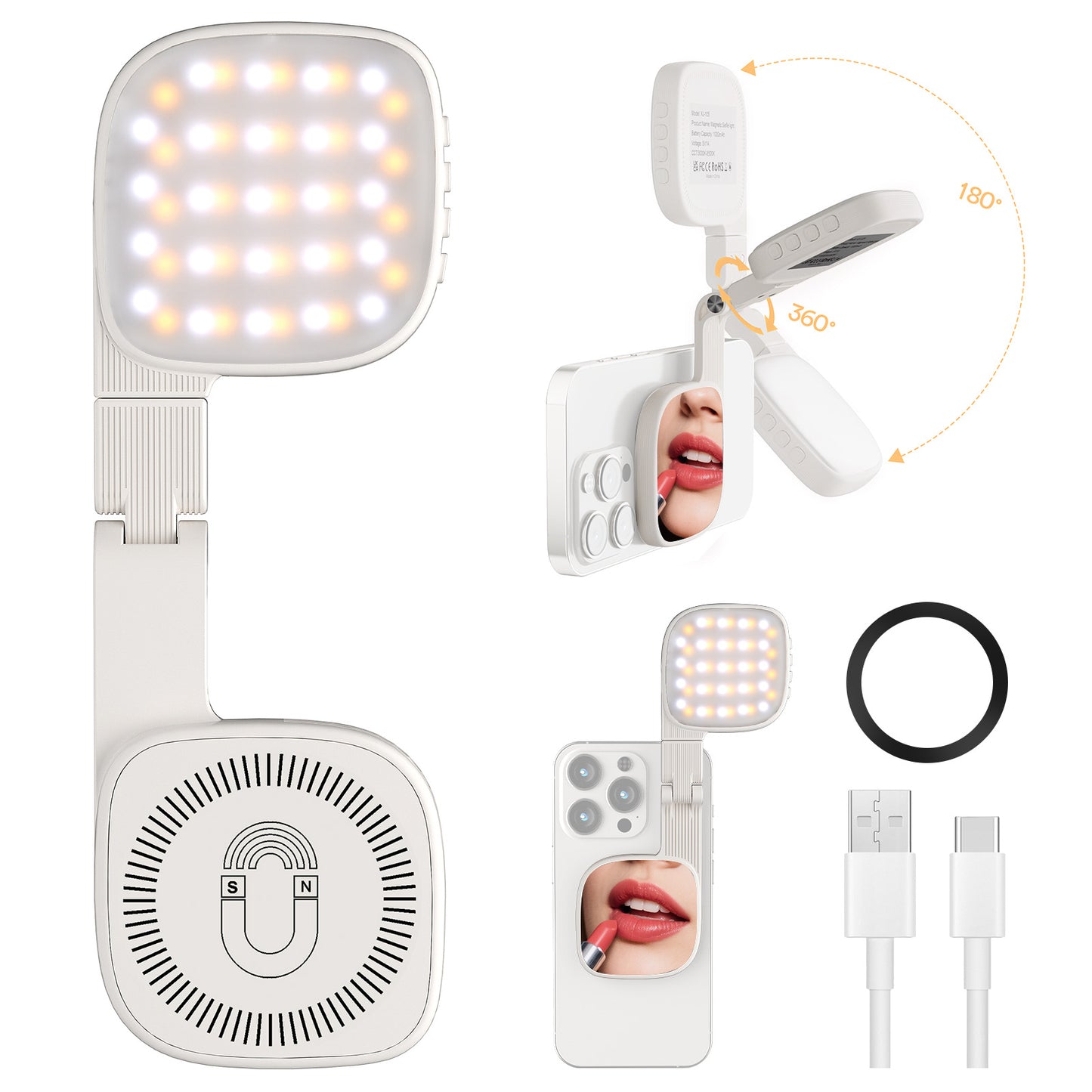 Magnetic Flip-Open Phone Fill Light Mini Portable LED Makeup Mirror
