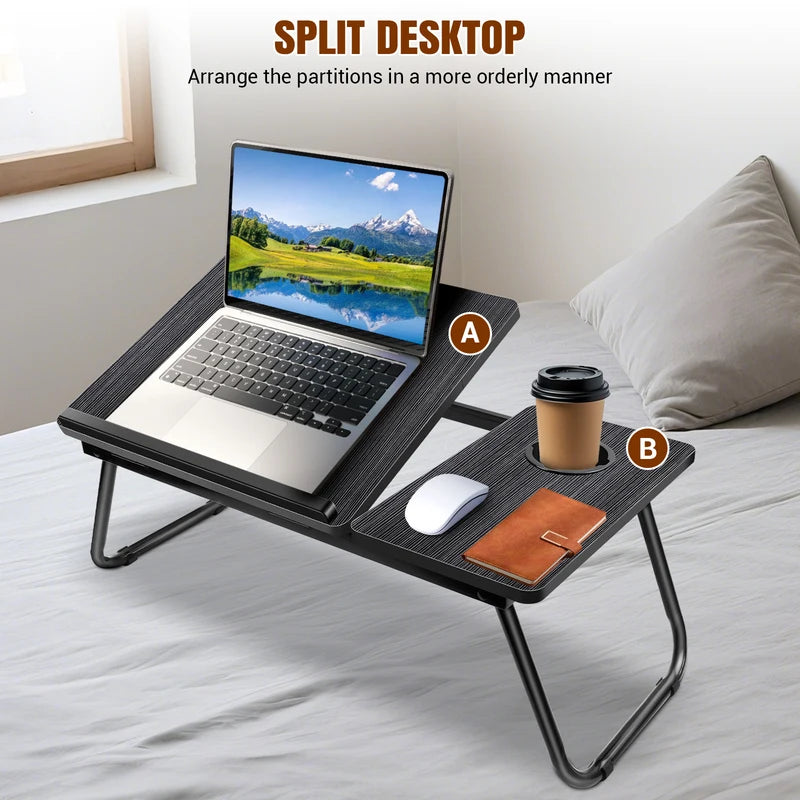 Laptop Desk, Laptop Bed Table With Foldable Legs & Cup Slot, Reading Holder Notebook Stand Breakfast Bed Tray Book Holder