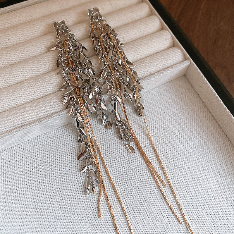 Silver Needle Metal Texture Round Tassel Earrings For Women Fashion Personality Versatile Luxury