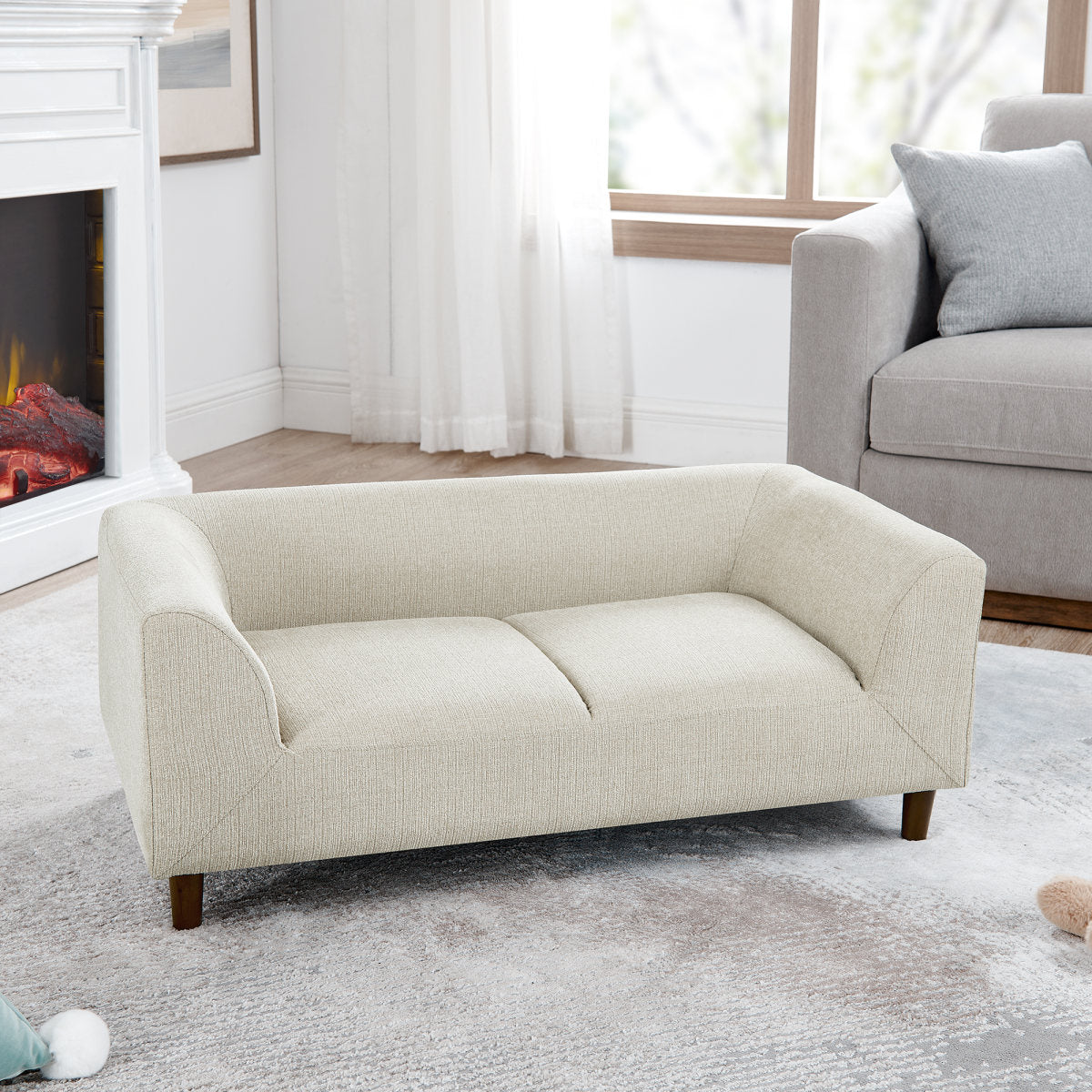 Pet Sofa With Backrest And Armrests, Modern Rectangular Pet Sofa Suitable For Small And Medium Dogs, Soft Cushion Comfortable Dog Sofa,--BEIGE