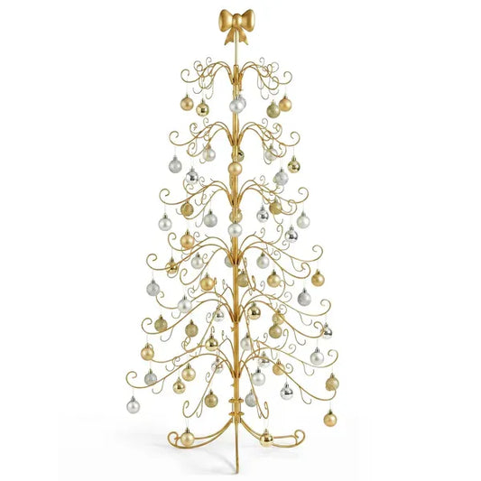 6ft Gold Iron Christmas Tree With Bow On Top, PVC Christmas Tree (No Accessories Included)