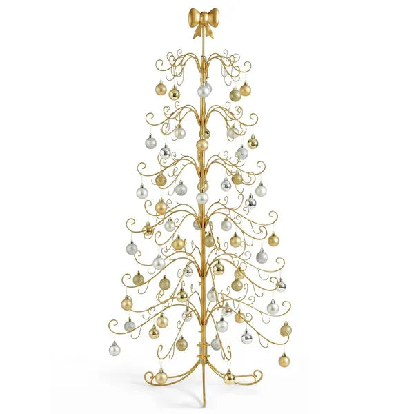 6ft Gold Iron Christmas Tree With Bow On Top, PVC Christmas Tree (No Accessories Included)