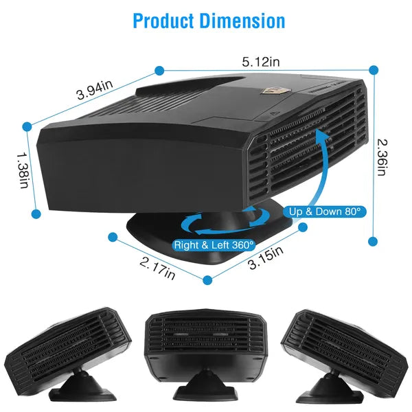 Portable Car Heater Heating Fan 2 In 1 Defroster Defogger Demister Windshield Heater Automotive Cooling Fan With Rotating Base