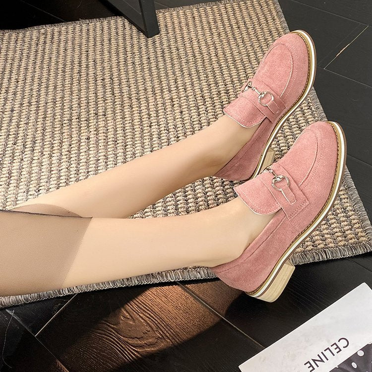 Womens Korean-style Round-toe Low-heeled Casual Slip-on Shoes