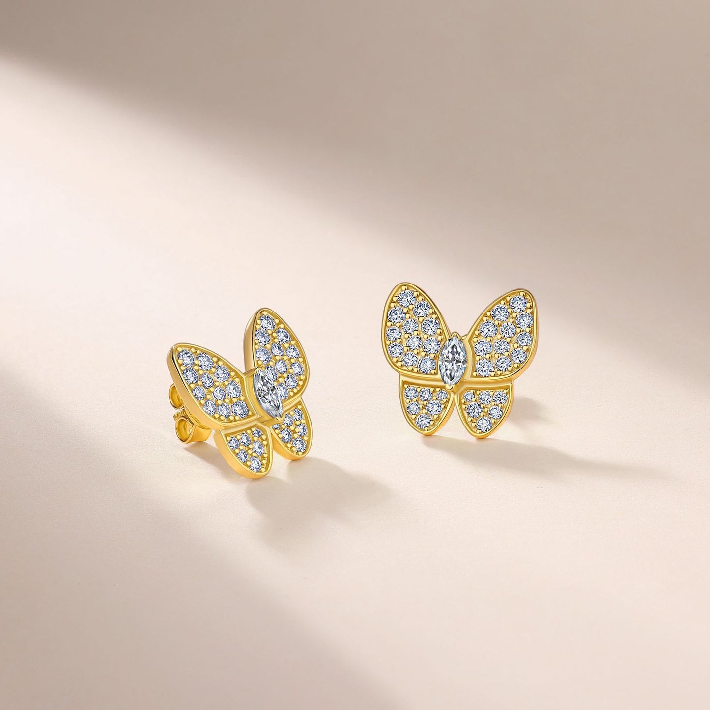 S925 Sterling Silver Butterfly Stud Earrings, D-VVS1 Marquise Moissanite Pave Wings, Platinum Plated 3.4g Women's Jewelry Gift Box