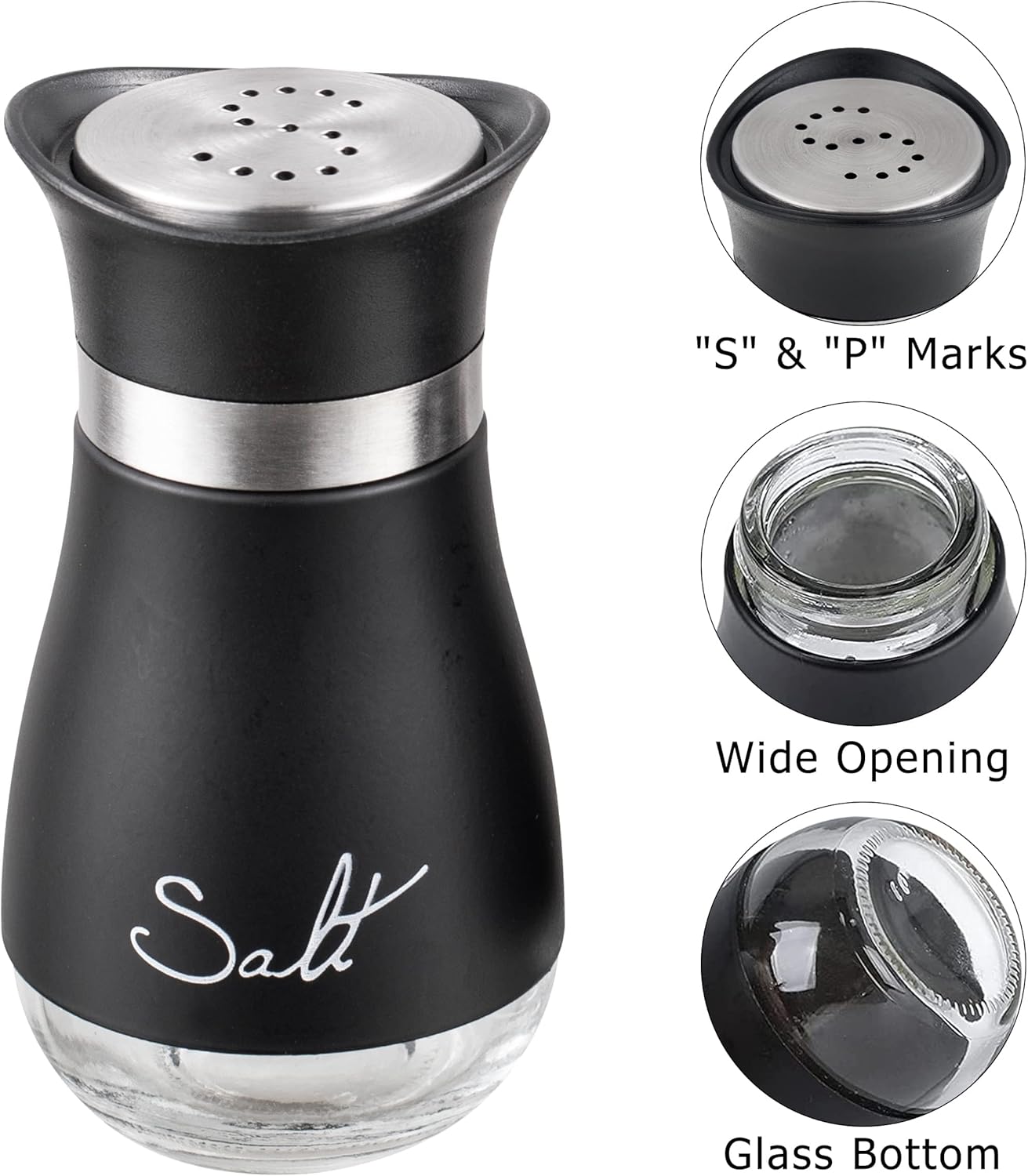 Salt And Pepper Shakers Set - Salt Containers For Gifts, Kitchen Decor, Home, RV, Camp, BBQ, 4 Oz Farmhouse Spice Dispenser With Glass Bottom, Set Of 2