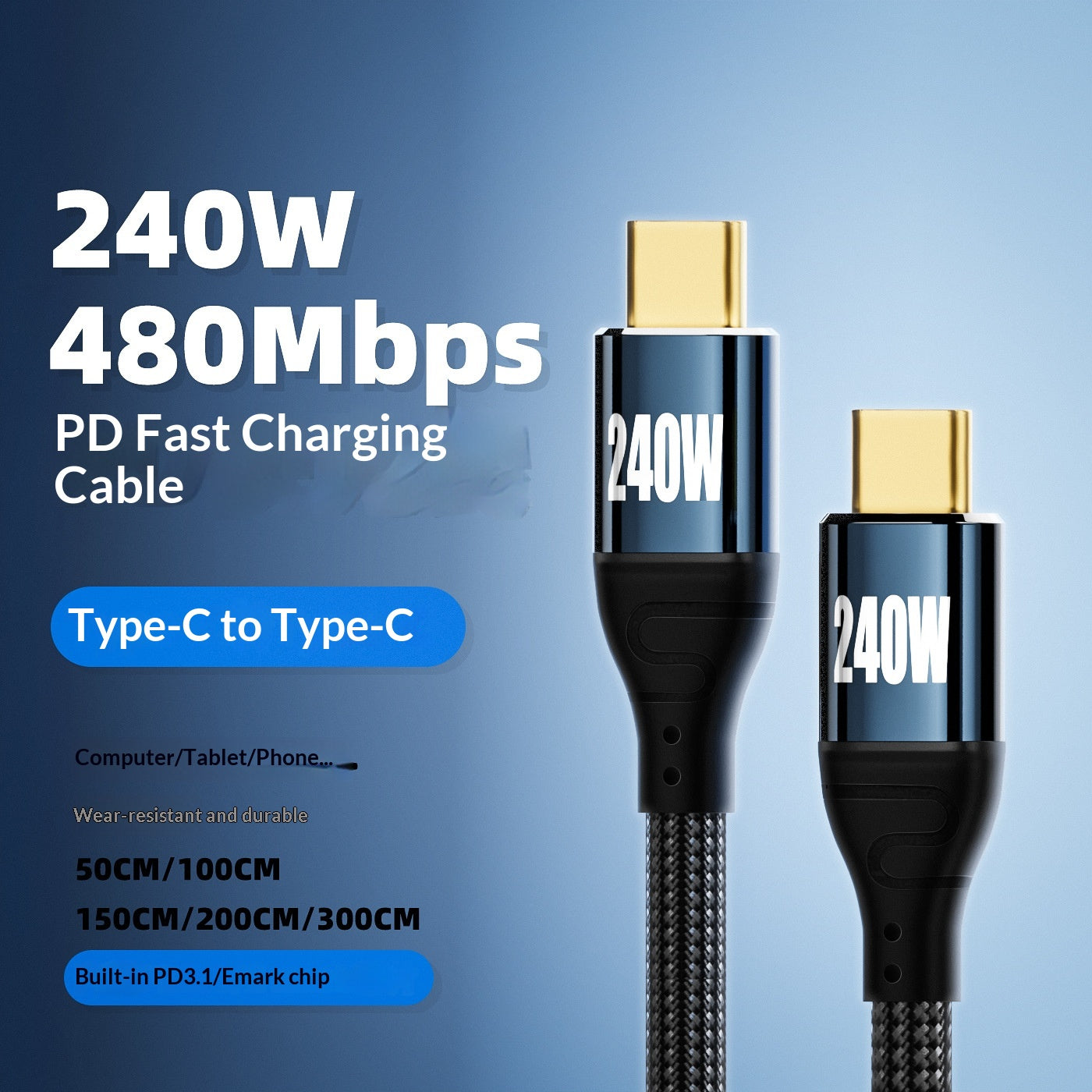 240W Super Fast Charging PD 31 Dual-Head Type-C Cable