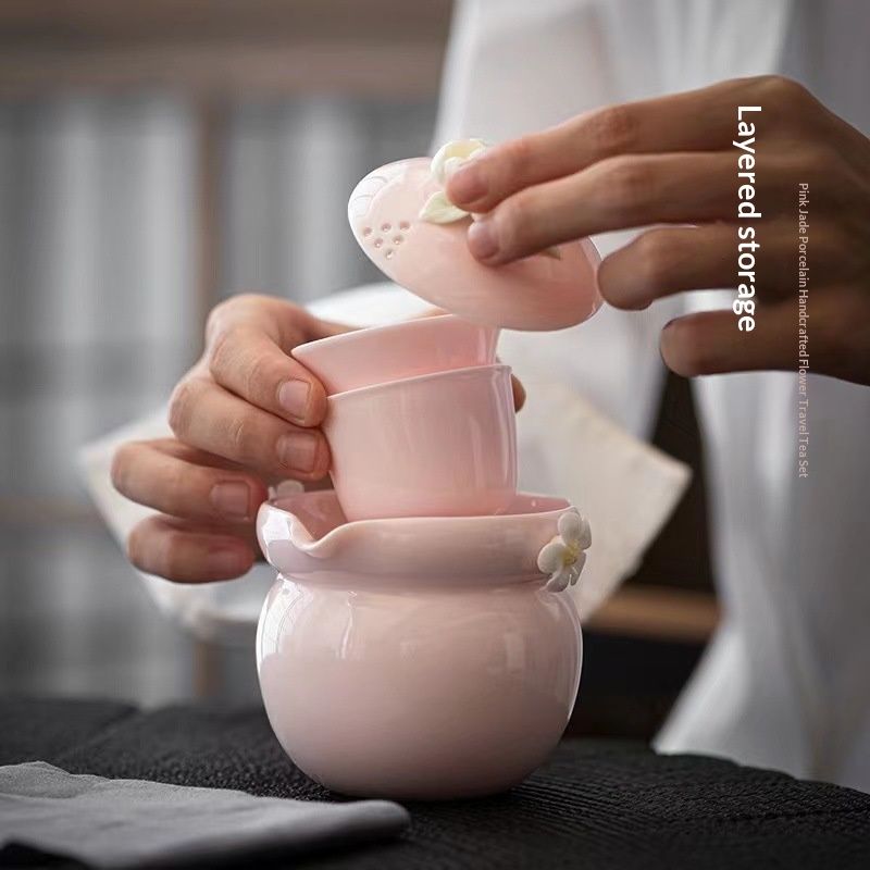 Plum Blossom F-Color Tea Cup A Portable Travel Tea Set With A Teapot And Two Cups