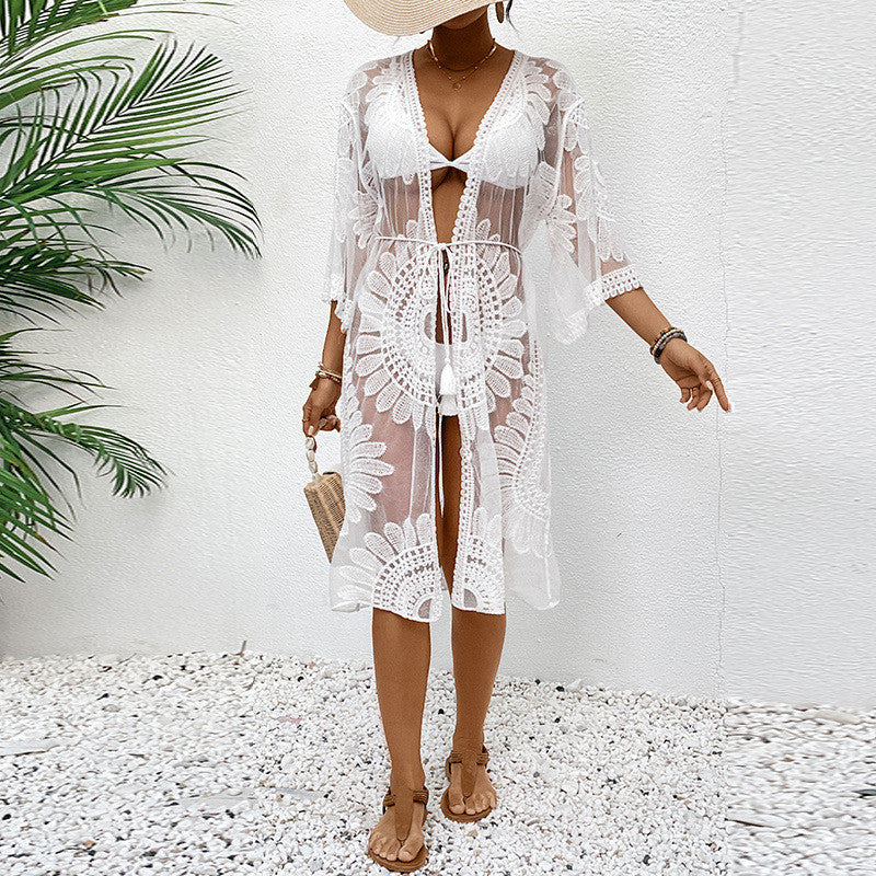New Women Lace Embroidery Kimono Cardigan, Open Front Beach Cover Up, Bikini Swimwear Outerwear, Hot Selling Summer Beach Outfit For Amazon Wholesale