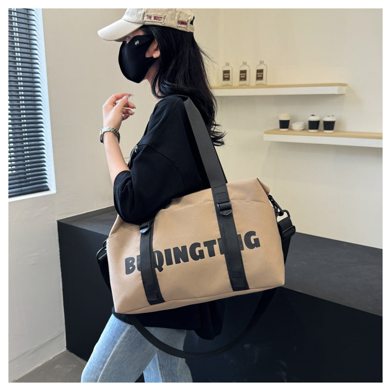 Women's Fashion Letter Print Gym Duffel Bag - Wet & Dry Separation Yoga Fitness Tote, Weekender Overnight Shoulder Bag For Travel