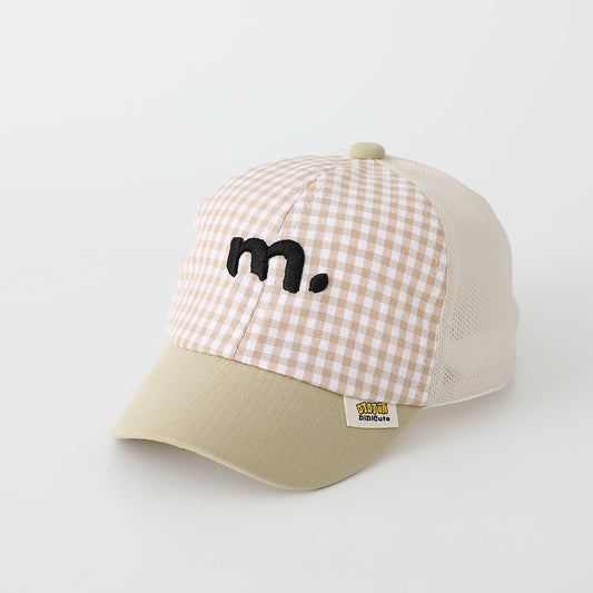 Summer Children's Small Checkered Embroidered M-letter Patchwork Fashion Baseball Cap, Suitable For Babies For Sun Protection And Shading