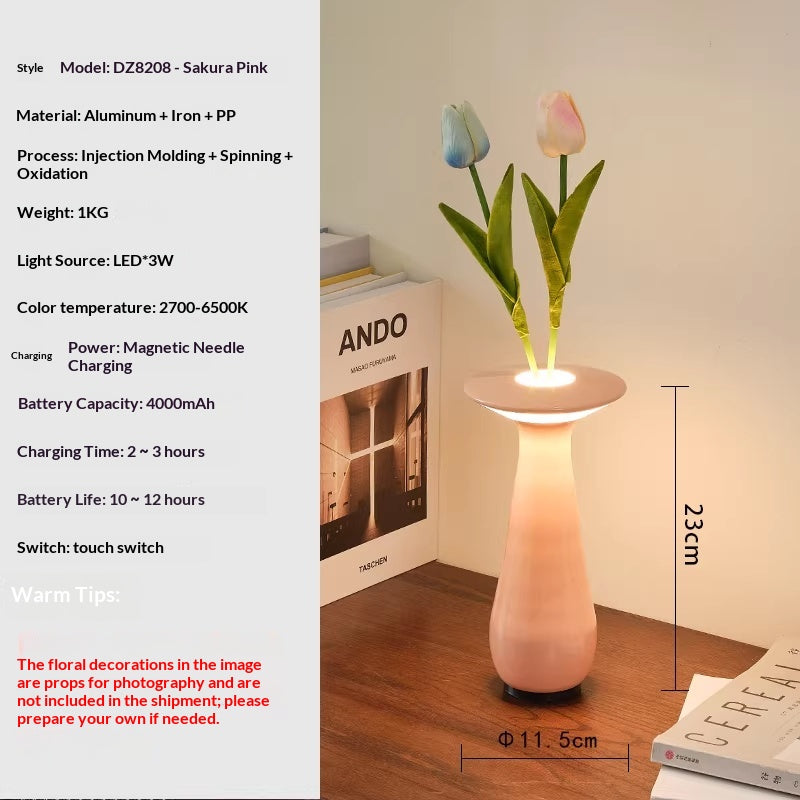 Creative Vase Decoration With Wireless Charging And Floral Arrangement Ambiance Lighting