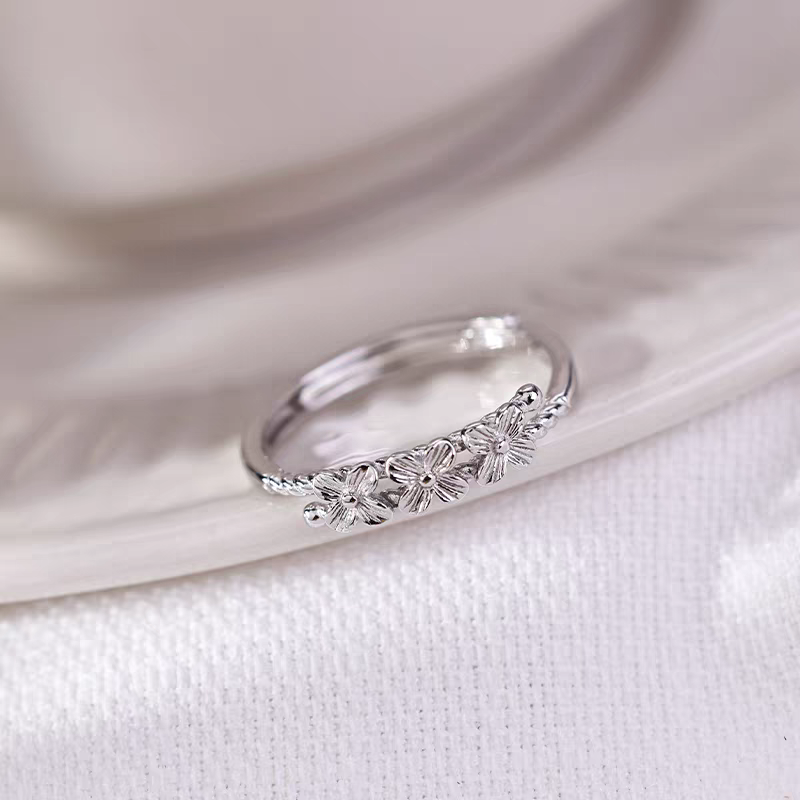 1pc 999 Sterling Silver Three Flower Twist Open Ring, Sweet & Delicate Style, Perfect For Daily, Dating & Gifting, Ideal Valentine's Gift