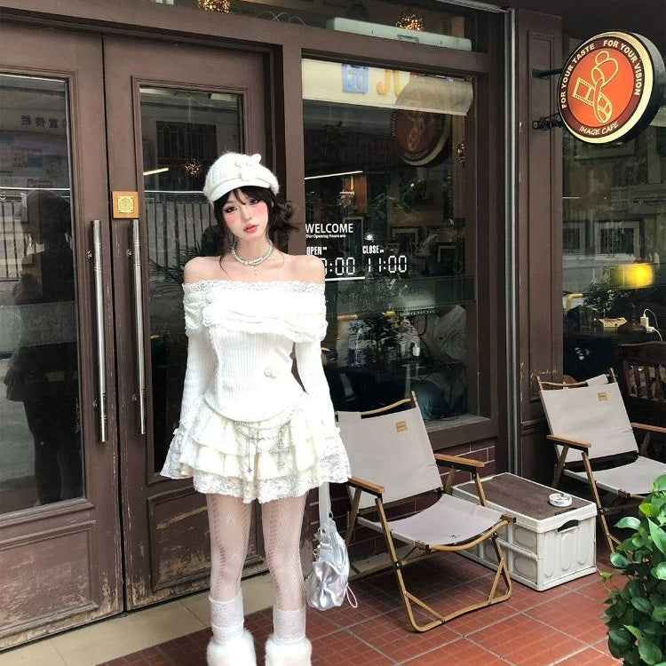 Korean-style Lace Floral Sweet And Spicy Long-sleeved Base Shirt