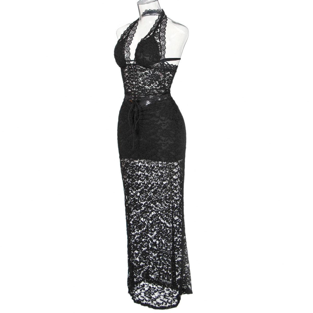 All-match Lace Beauty Back Halter Underwear Dress Suit