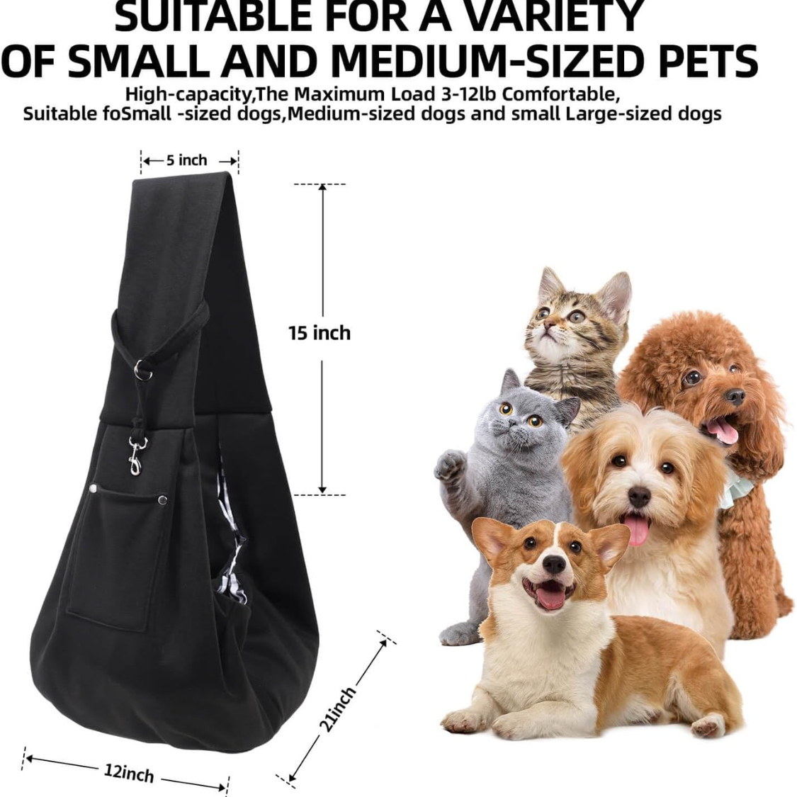 Dog Carrier Sling  Reversible Puppy Carrier Purse With Storage Pocket, Hand Free Dog Sling Carrier For Carry Small Dogs And Cats, Travel Safety Harness, Dog And Cat Harness