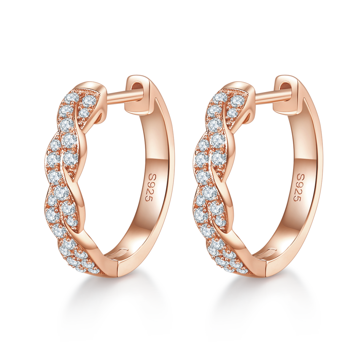 3.6g S925 Sterling Silver Moissanite Twisted Hoop Earrings  17mm Pave Huggie Hoops With GRA Certificate, Platinum Plated Jewelry Gift Box Set For Women