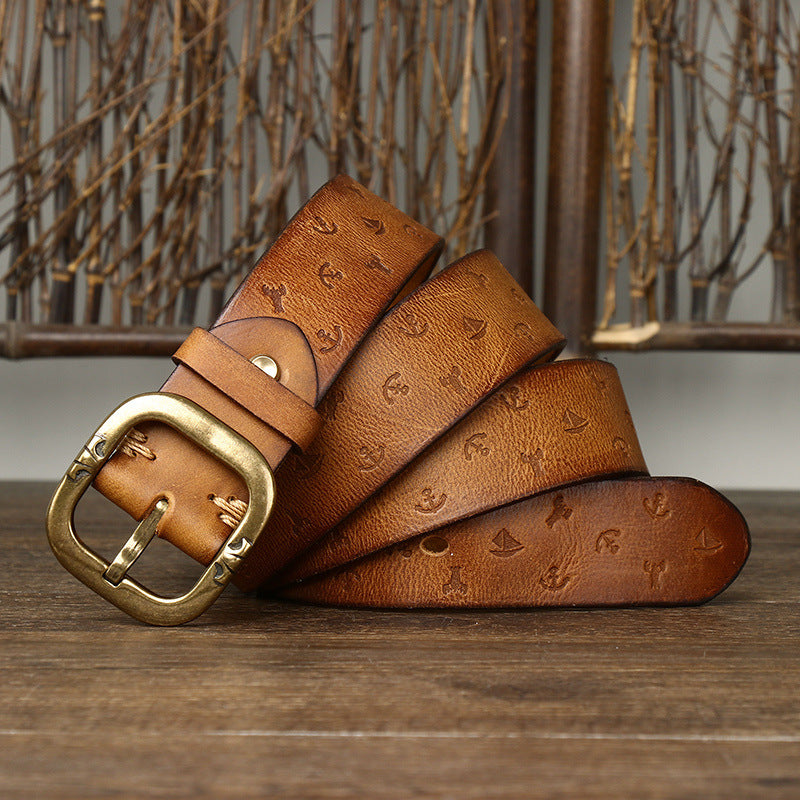 Mens Korean-style Patterned Leather Belt