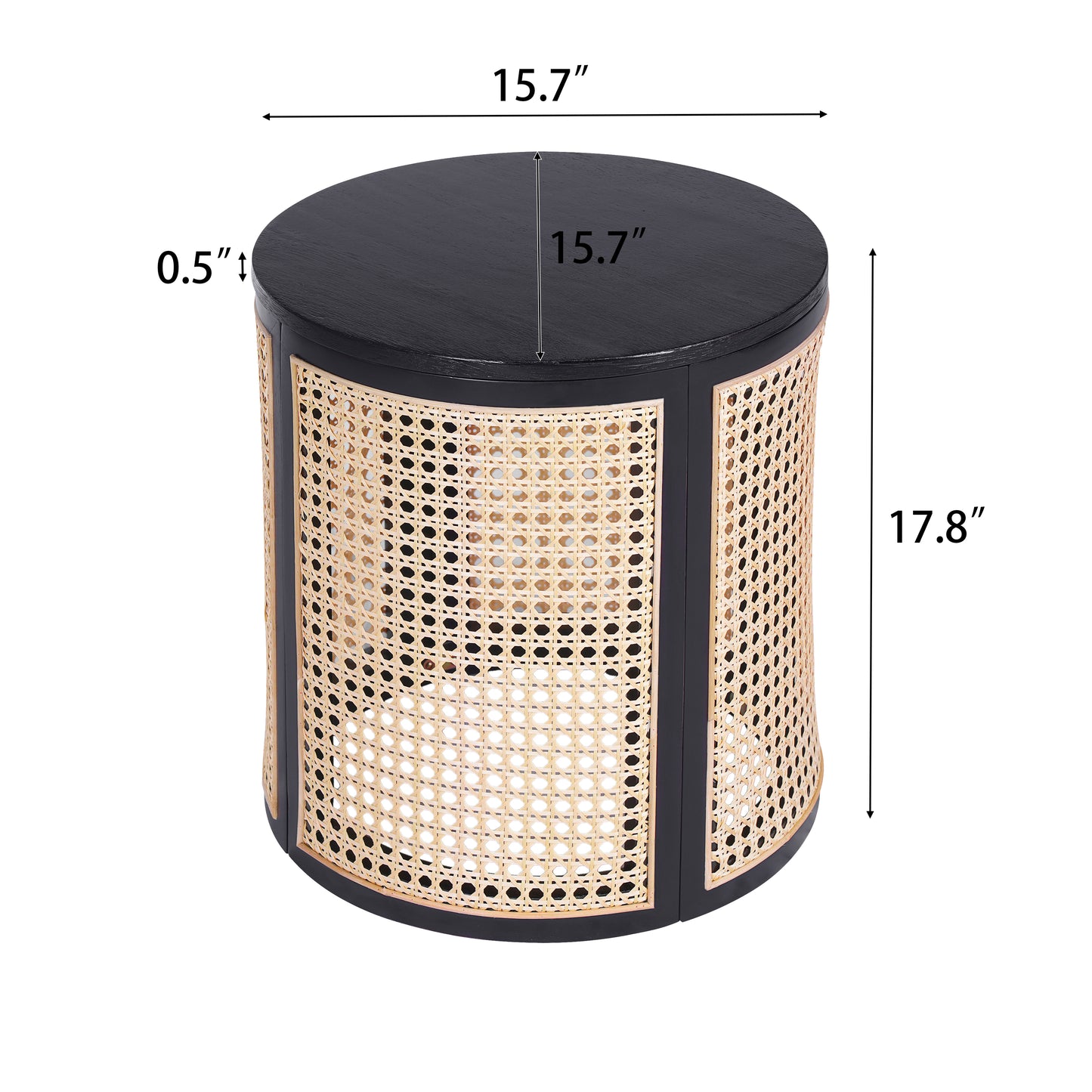 15.70  Round End Table, Hollow Woven Side Table, Small Rubber Wood Nightstand, Rattan Woven Tea Desk, Round Wood Tabletop, Chic Home Decor Desk, Easy Assembly, Black Color