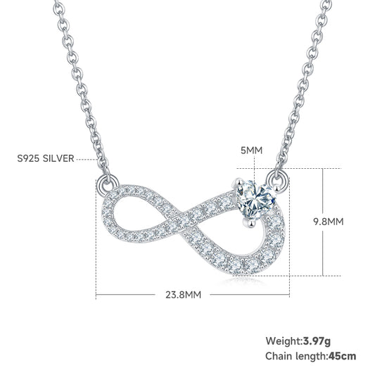 3.9g S925 Sterling Silver 29 Stone Moissanite Infinity Necklace 45cm  Pave Pendant With GRA, Platinum Plated Romantic Gift Box Set For Women