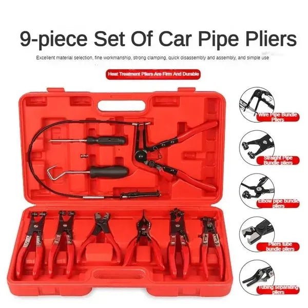 Straight Throat Type Car Water Pipe Clamp Pliers, Oil Pipe Clamps, Snap Pliers Tools, Red Set