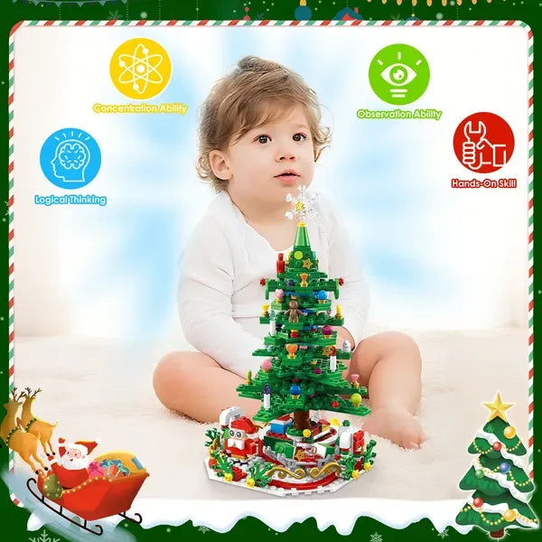 Christmas Tree Building Toy - 701 Pcs With 24-Day Countdown Calendar, 30 LED Warm Lights (USB Powered) - Santa, Ornaments, Snowflake Topper - Educational Blocks For Kids 3-6, Tabletop Decor