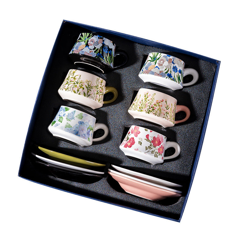 Affordable Luxury Original Iris Flower Ceramic Coffee Cup Gift Set