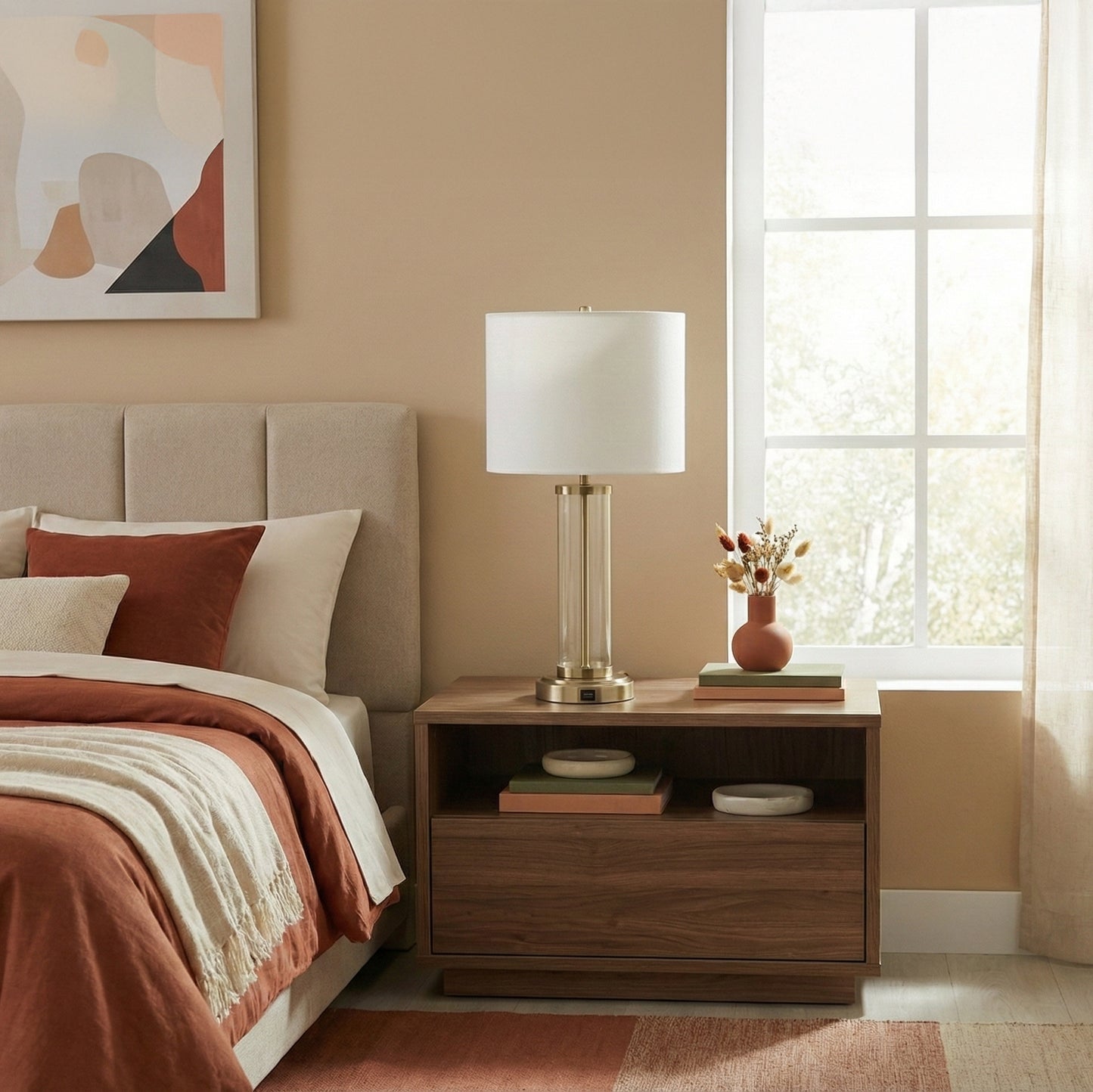 Luna Brushed Nickel Table Lamp With On Off Switch Clear Glass Body  Metal Base