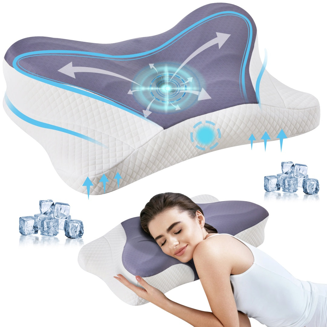 Cervical Neck Pillow, Cooling Ergonomic Memory Foam Pillows  Dual Height Orthopedic Support Contour Pillow For Side