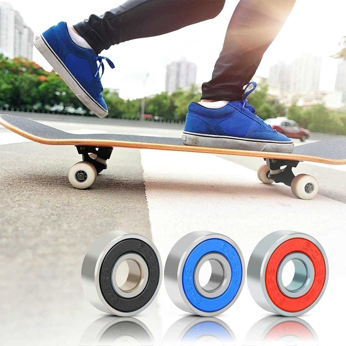 Skateboard Bearings, 10-Piece Set In Black, Blue, And Red For Wheels And High-Performance Sports Equipment—Party Accessories Set