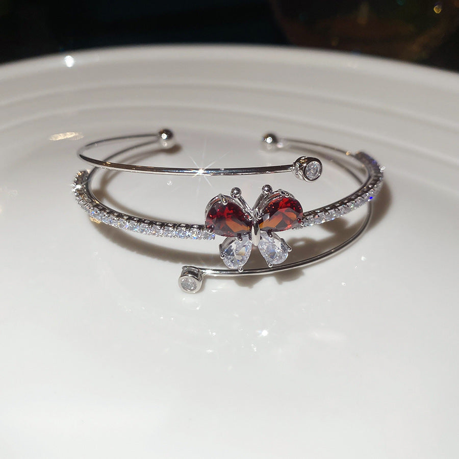 Premium Retro Court Rhinestone Zircon Bangle Bracelet, French Elegant Style High-End Luxury Texture Fashion All-Match Women Handwear