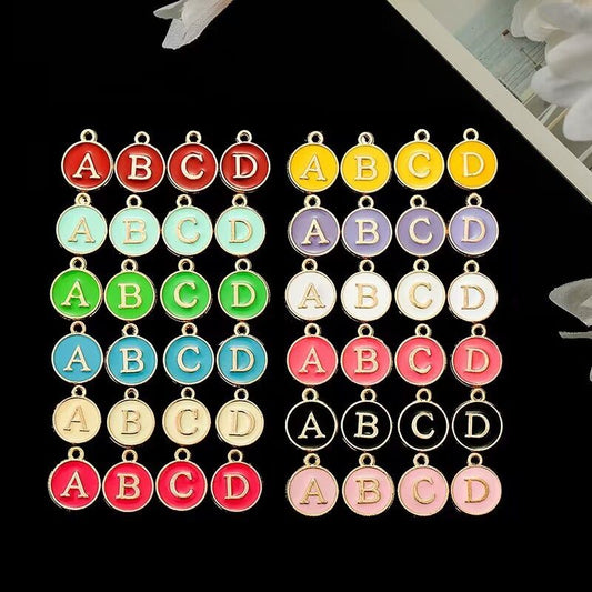 12 Colors Round Drop Oil English Letter Alloy Pendant DIY Ornament Accessories