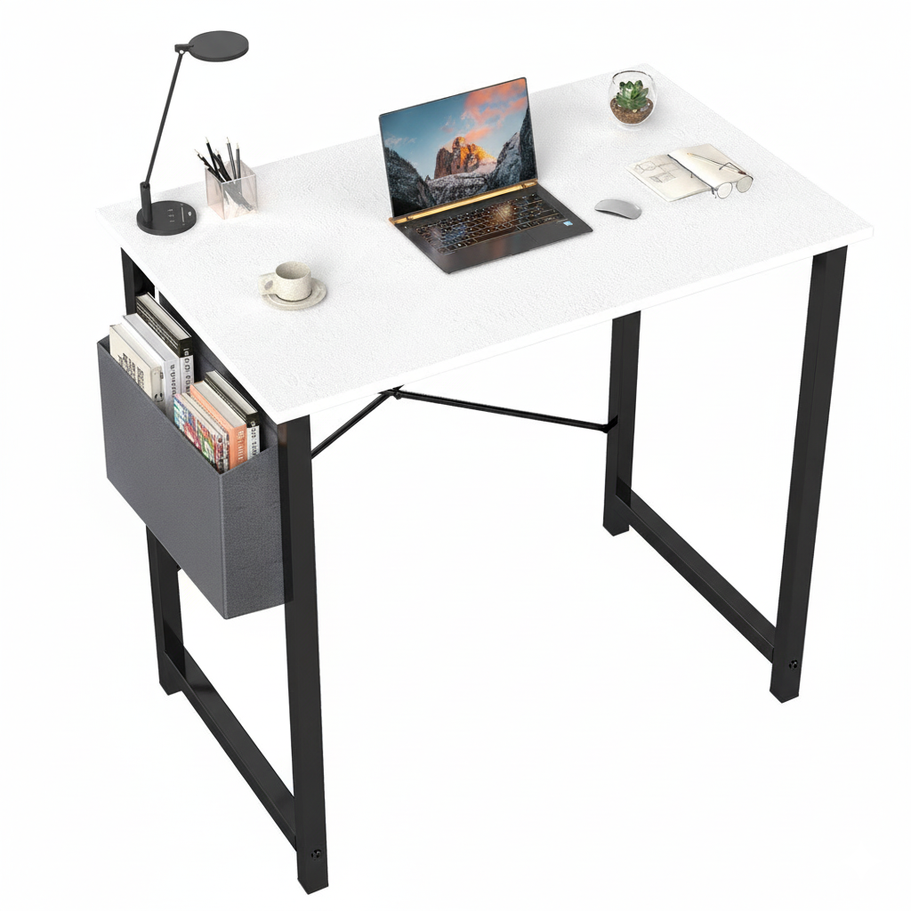 Computer Desk, Fabric Storage Bag, Sturdy Steel Frame And Wooden Tabletop, Ofhce Desk