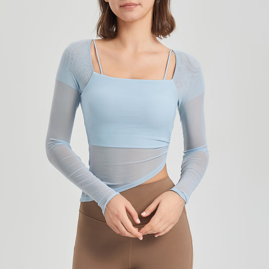 Fake Two-piece Mesh Fixed Cup Sports Outer Wear Chest Pad Yoga Clothes