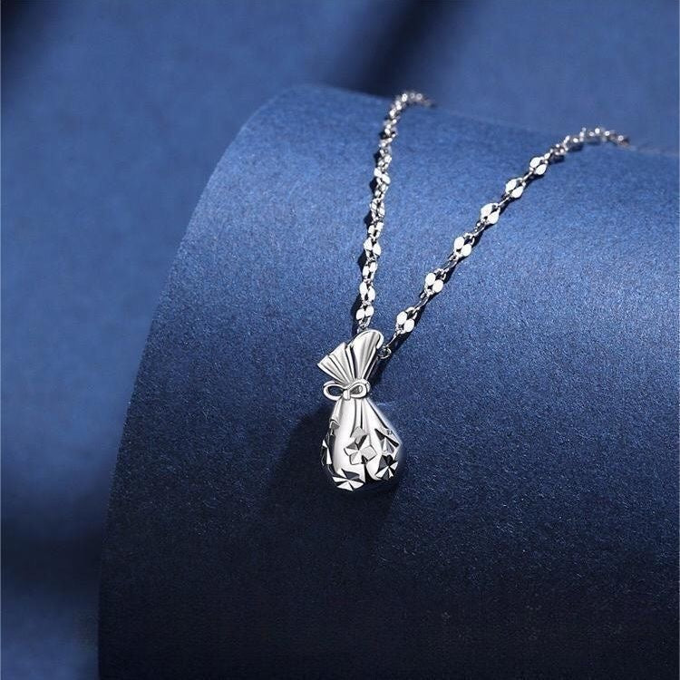 1pcs 999 Sterling Silver Hollow Cutout Lucky Money Bag Necklace, Elegant Delicate Style, Ideal For Birthday Gifts