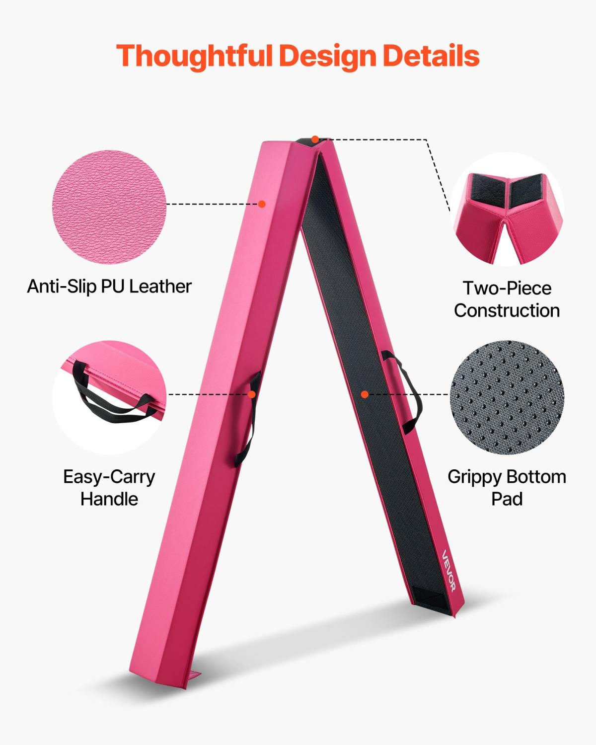 8FT Folding Balance Beam For Kids, 200LBS Stable Support Gymnastics Floor Beam With Non-Slip Mats, Gymnastics Training Equipment With Anti-Slip Bottom And Carrying Bag For Home Gym, Pink