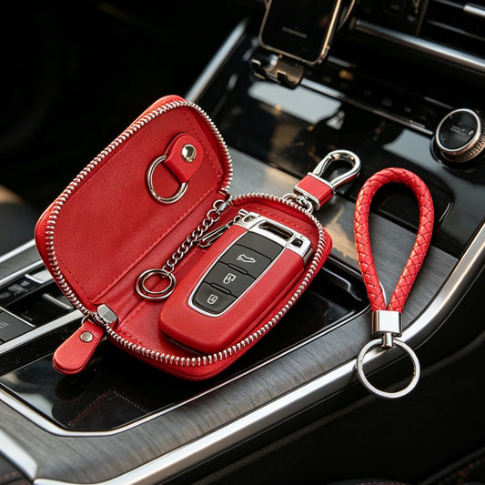 Rot Schlüsselmäppchen Mit Schlüsselband, Schlüssel-Etui Für Autoschlüssel In Auffälligem Rot-Accessories
