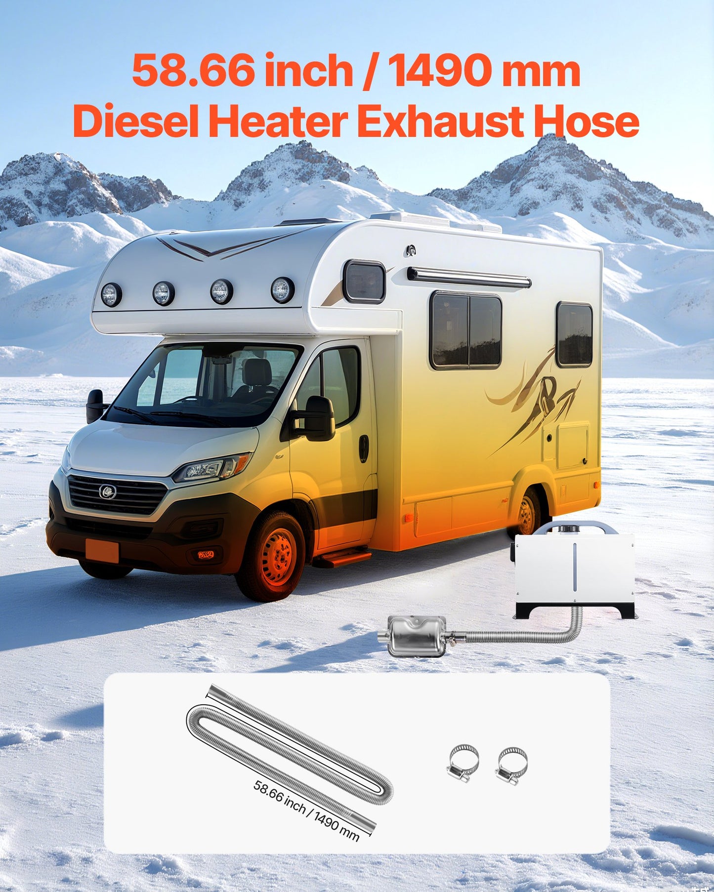 Exhaust Hose, 58.7 Inch Stainless Steel Exhausts Hose, Diesel Heater Flexible Exhaust Pipe With 2 Hose Clamps, Exhausts Hoses Kit Diesel Heater Accessories For 2KW 5KW 8KW Diesels Heaters